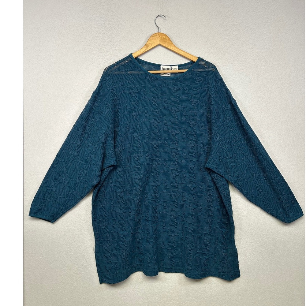 Textured Knit Coastal Jacque & KoKo Womens 26/28 Teal Blue Oversized Top